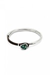PULSERA FINA CON ALEACIÓN DE METALES BAÑADA EN PLATA DE LEY CON CUERO Y CRISTAL FACETADO VERDE Pulsera