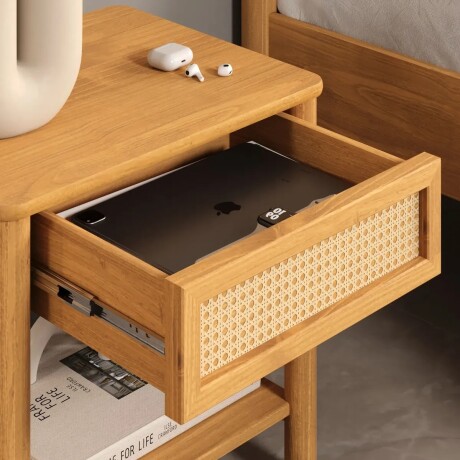 MESA DE LUZ MADERA MACIZA RATAN 2 CAJÓN DORMITORIO MESA DE LUZ MADERA MACIZA RATAN 2 CAJÓN DORMITORIO