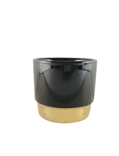 MACETA CERAMICA BASE DORADA 12X12X10.5CM NEGRO MACETA CERAMICA BASE DORADA 12X12X10.5CM NEGRO