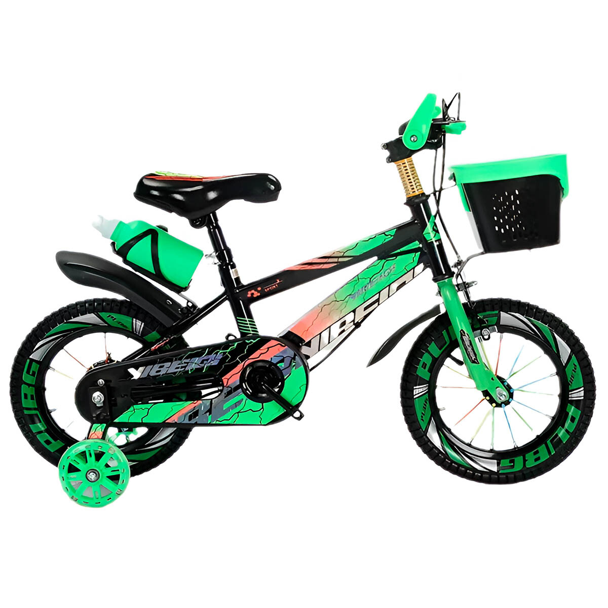Bicicleta Montaña Rodado 16 Infantil Rueditas + Accesorios - Verde 