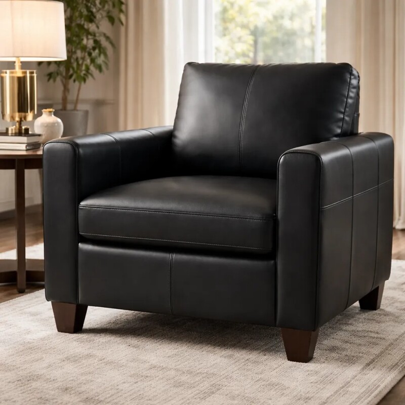 SOFA 1 CUERPO TAPIZADO EN CUERO - COLOR NEGRO SOFA 1 CUERPO TAPIZADO EN CUERO - COLOR NEGRO