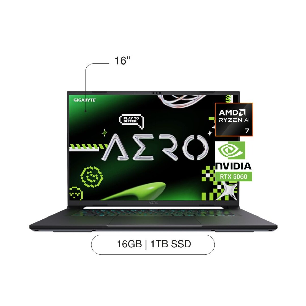 Notebook GIGABYTE Aero X16 16' QHD+ 1TB / 16GB RAM Ryzen 7 AI 350 RTX5060 De 8GB 
