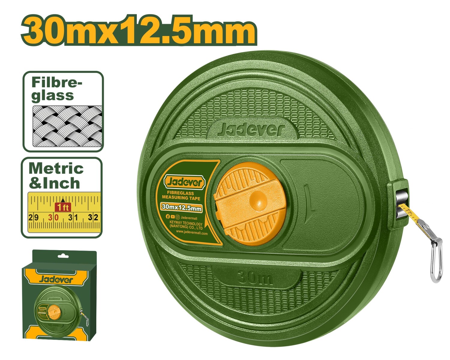 CINTA METR AGRIM FIBRA 30MT JADEVER 