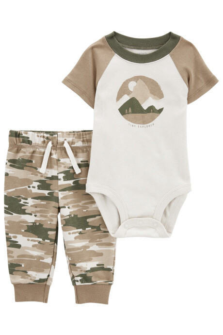 Set dos piezas pantalón y body de algodón diseño camuflado Sin color