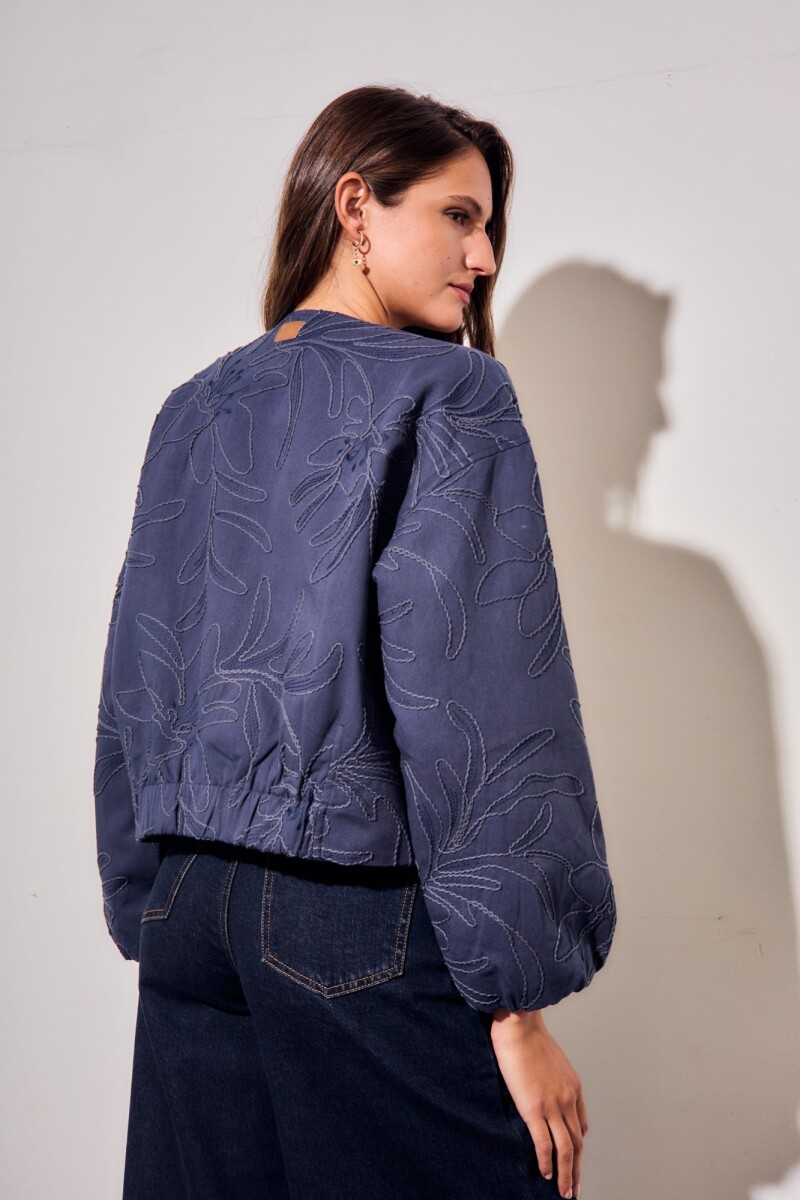 Campera Bomber Con Bordado Denim