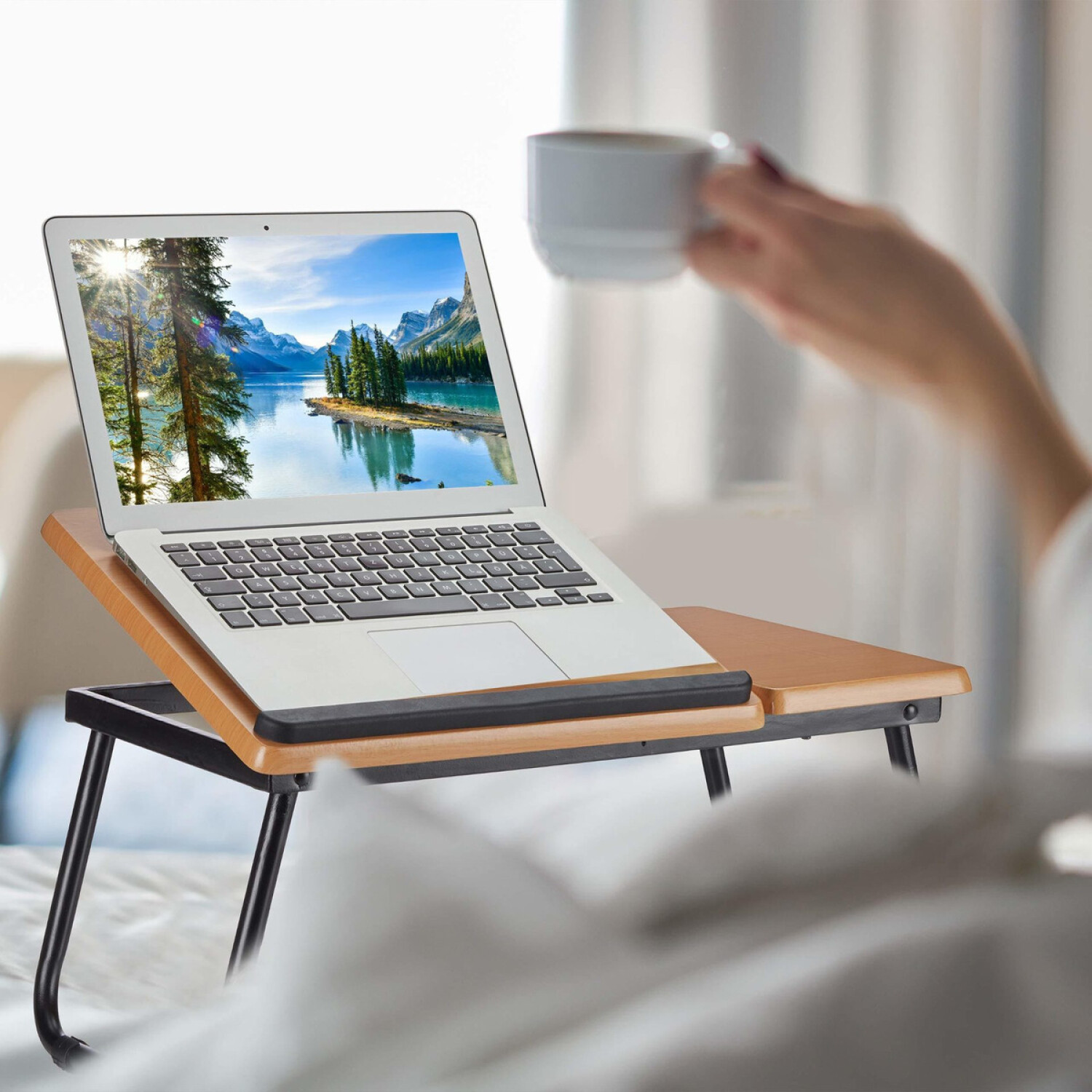 Astory - Mesa plegable para laptop, bandeja para cama con patas plegables y  portavasos