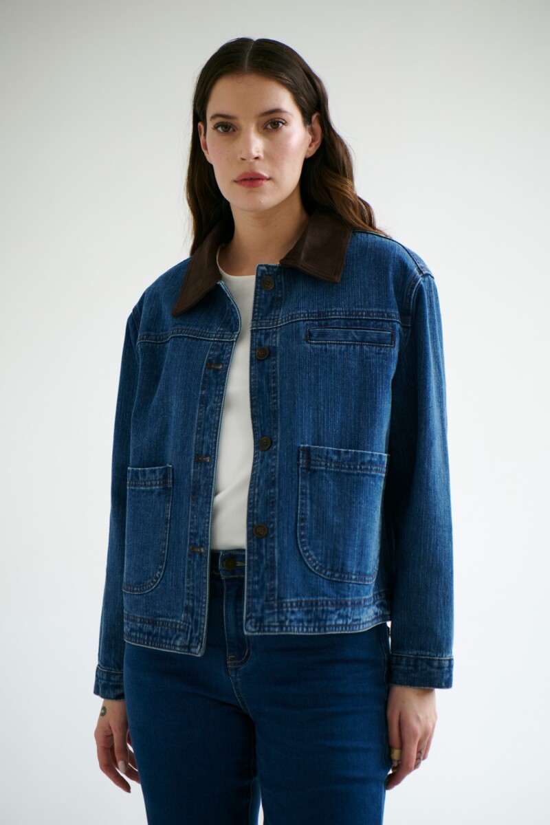 CHAQUETA JEAN CUELLO CHOCOLATE
