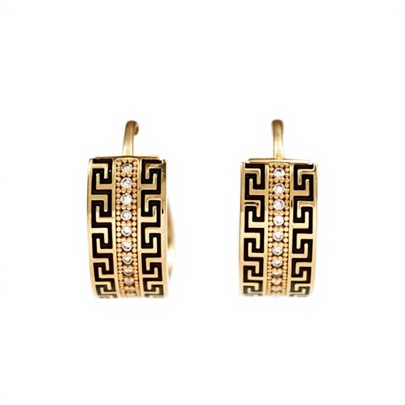 Caravanas aros Greca de oro - Oro bajo - Zirconia- CA8084 conpiedra