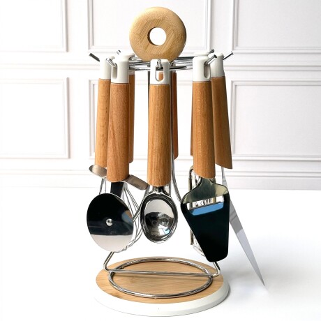 Set de 8 utensilios Acero/Bambú de cocina con soporte Set de 8 utensilios Acero/Bambú de cocina con soporte