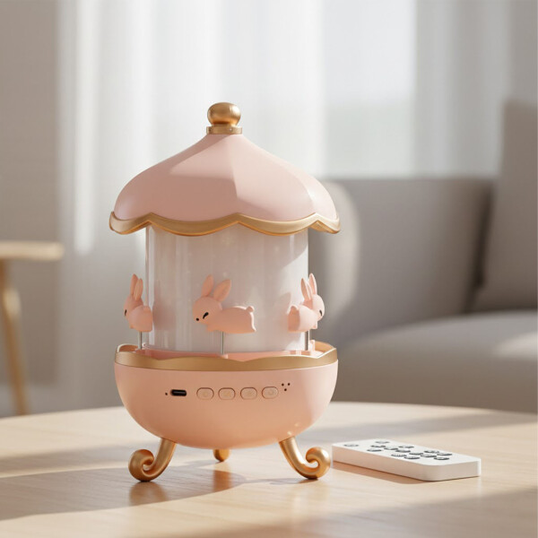 Lámpara Veladora Proyectora Conejo Recargable Control Remoto Color Rosa