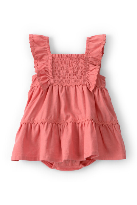 Vestido de lino, escalonado, con volados, color coral Sin color