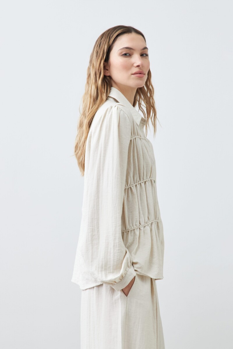 Camisa con frunces beige melange