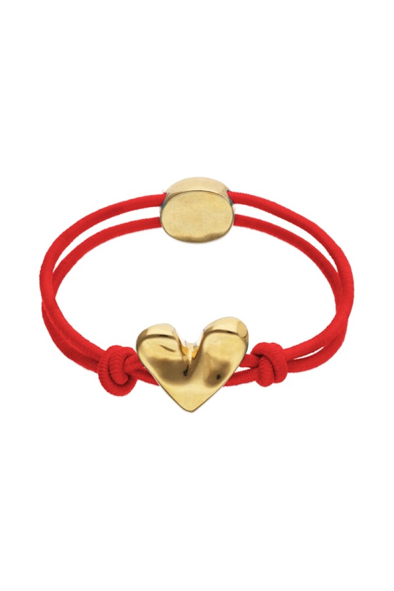PULSERA DE HILO ELÁSTICO ROJO CON CORAZÓN BAÑADO EN ORO 18K - Pulsera 