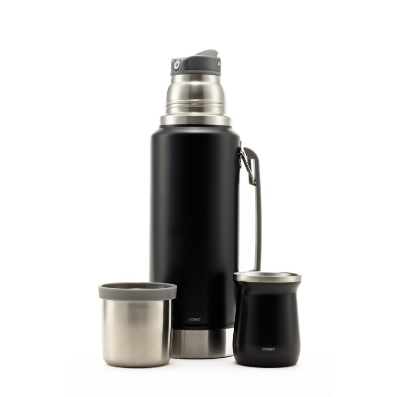 Set termo Comet Viena 1 lt + Mate de 160 ml Negro
