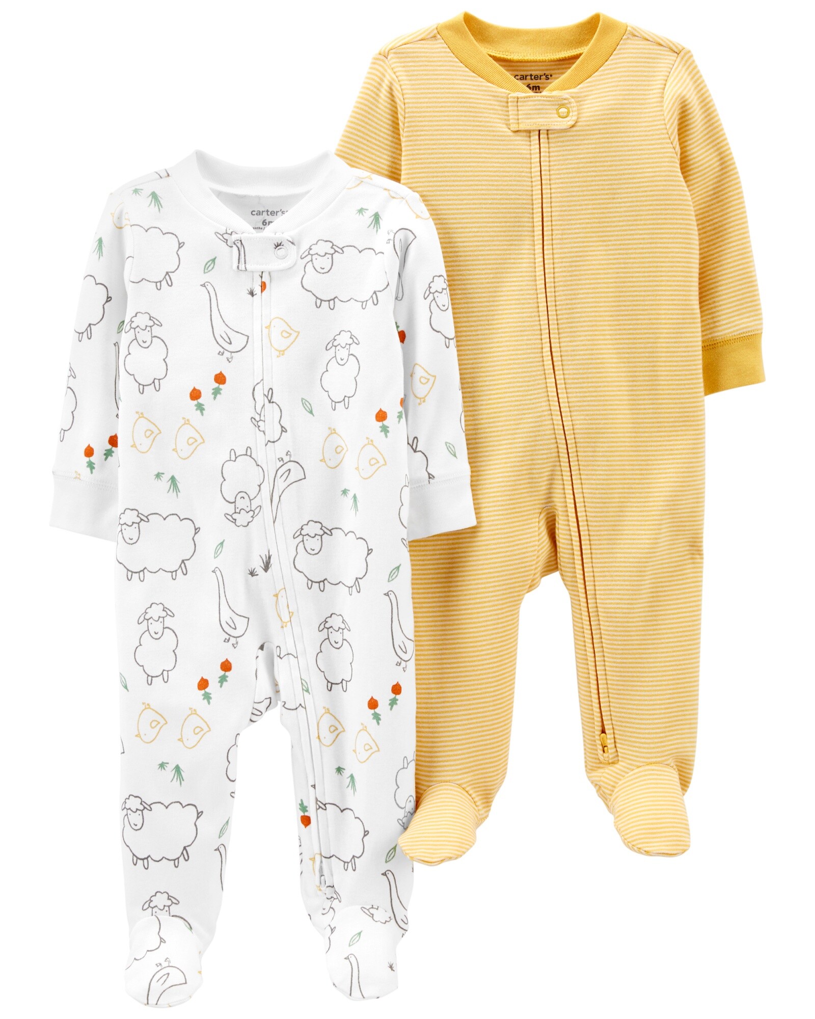 Pack dos pijamas de algodón con pies, estampados 0
