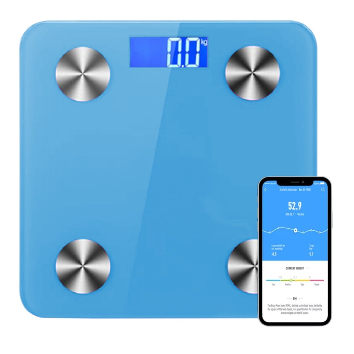 Balanza Digital Smart c/Bluetooth App Seguimiento Peso Salud - Azul 