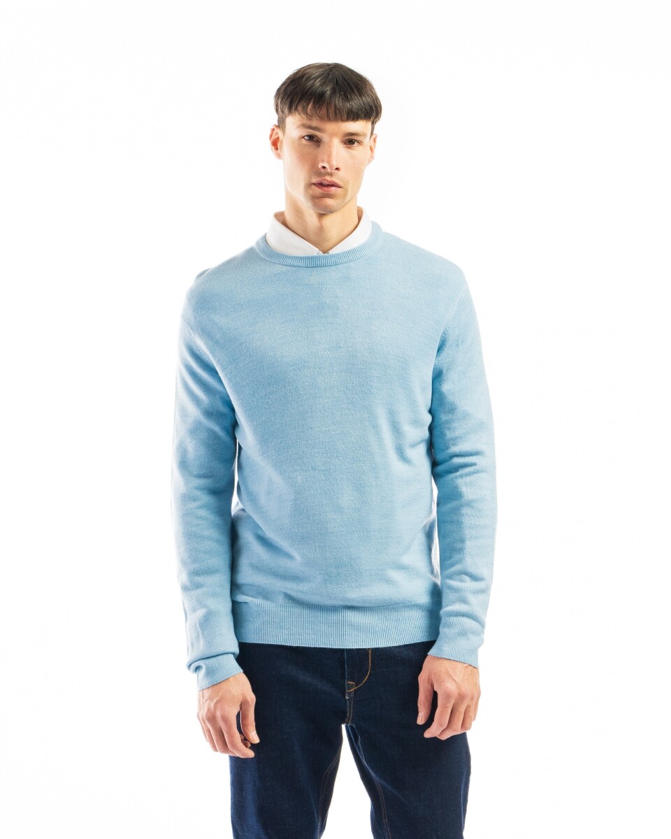 Buzo Cashmere Cuello Base - Cielo Melange 