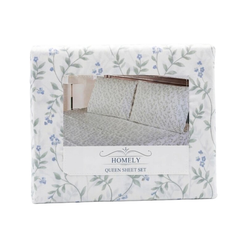 JGO SABANA FLORES AZUL QUEEN 160X200+30CM 4PZ Unica