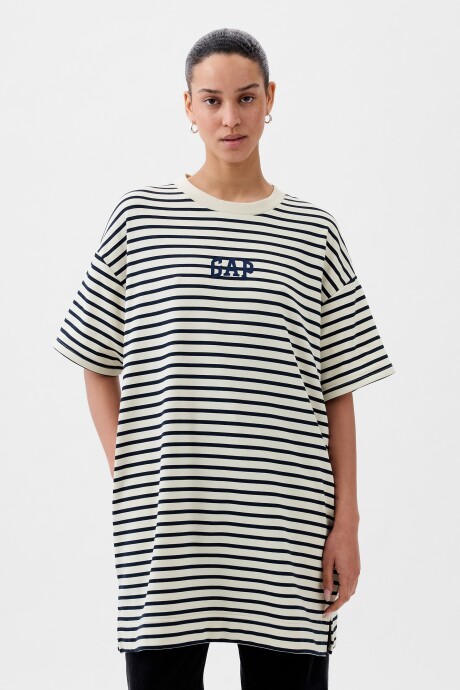 Vestido Logo Gap A Rayas Sin Felpa Mujer White Navy Stripe