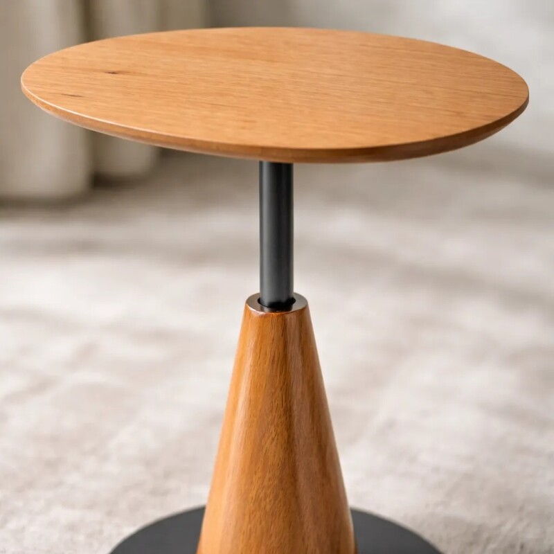 Mesa Lateral oval Madera Clara Base hierro Grafito Mesa Lateral oval Madera Clara Base hierro Grafito