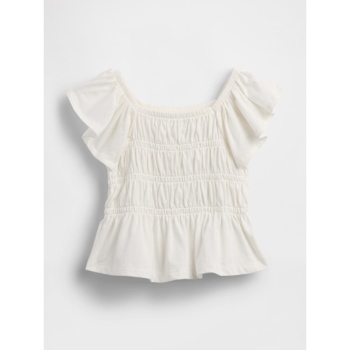 SS FLTR SMOCKED JSY TOP - MARCH - NEW OFF WHITE 