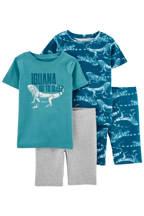 Pijama de Cuatro Piezas de Algodón con Ajuste 100% Perfecto Iguanas 0