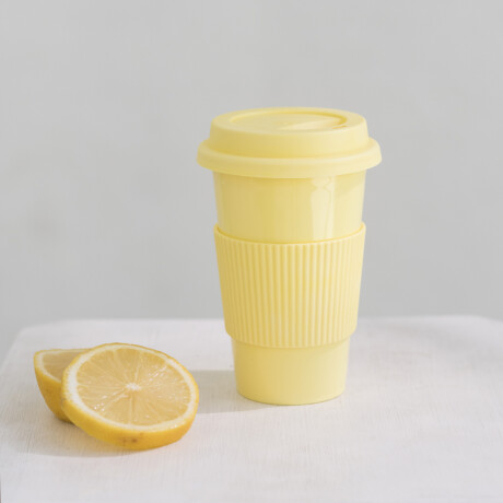 Vaso reutilizable con tapa y agarre de silicona Amarillo
