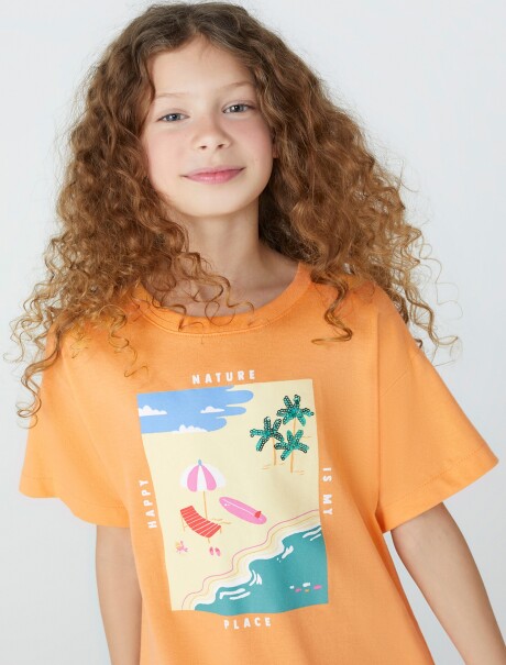 VESTIDO CON ESTAMPA DE ALGODÓN NARANJA