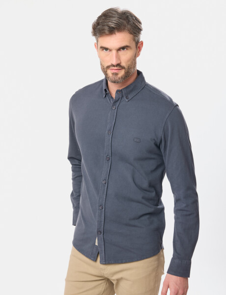 CAMISA PIQUE LISA MANGA LARGA Azul