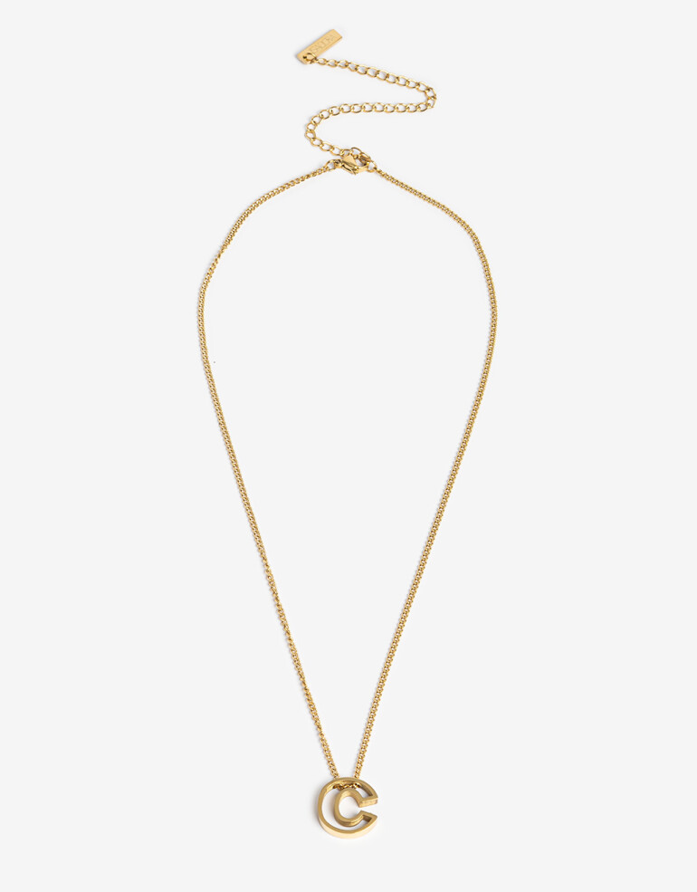 Cadena Corta con Dije Metal Collar Acero Inicial C - Dorado