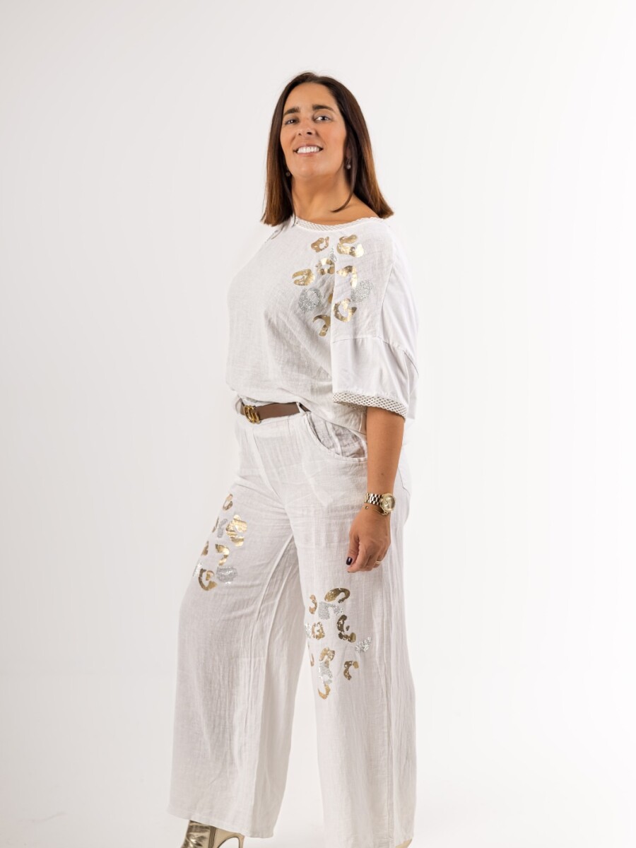 Palazo 100% lino con cinto incluido Made in Italy blanco