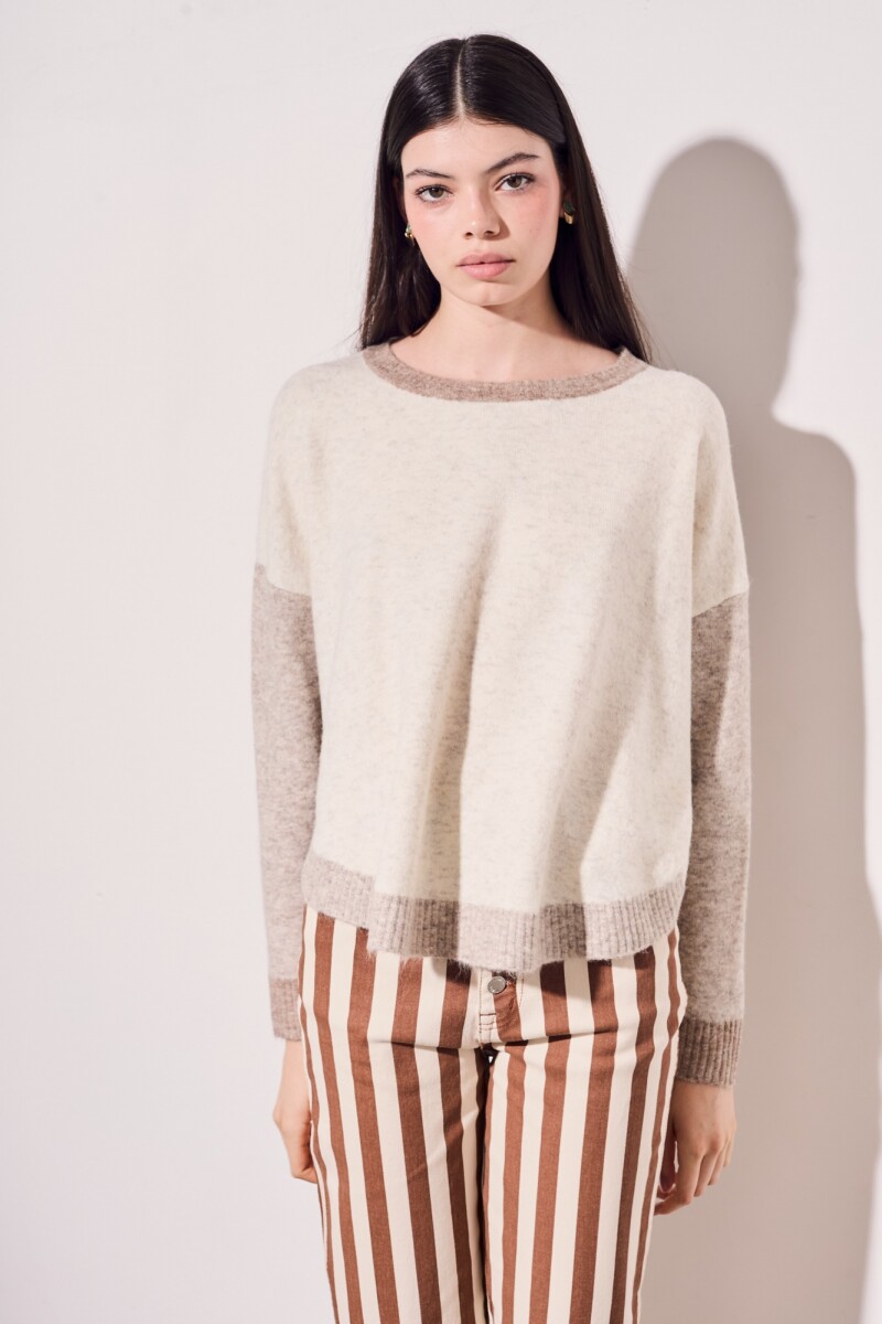 Sweater Color Block Beige Melange
