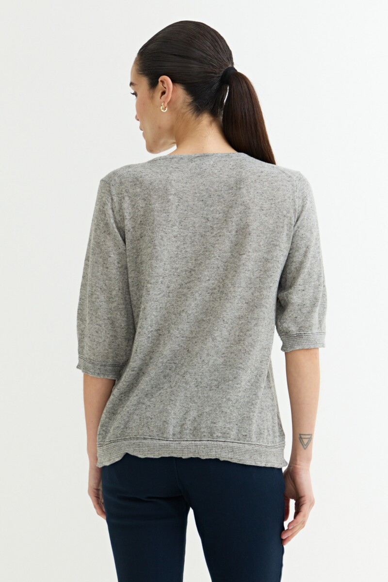 Sweater manga 3/4 cuello V GRIS