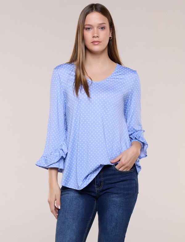 Blusa Lunares Manga 3/4 Con Volados CELESTE/MULTI
