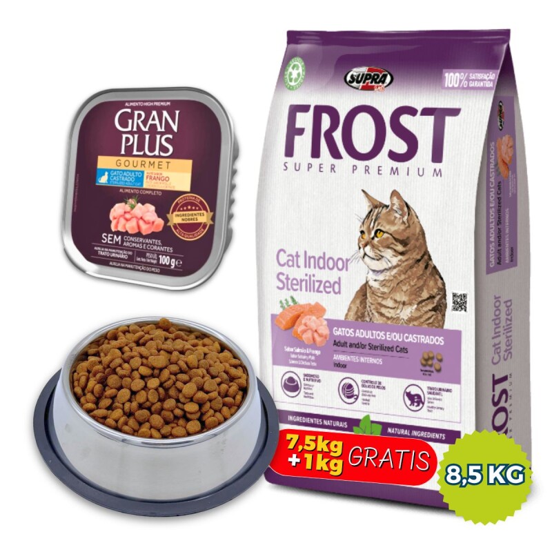 FROST GATOS ADULTOS Y/O CASTRADOS 7.5 + 1 KG GRATIS + PATE + PLATO DE REGALO