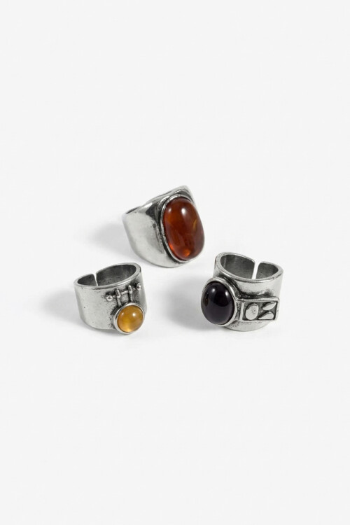 Set de 3 anillos antique Alma lavada plateado