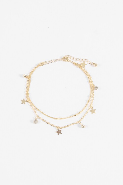 Tobillera doble dije estrella dorado