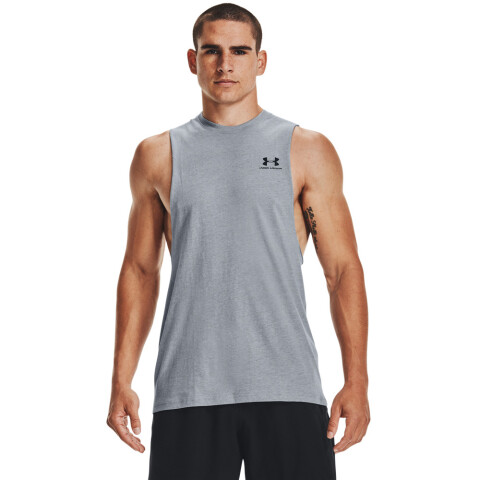 UA LEFT CHEST CUT OFF TANK-GRN GRY-035