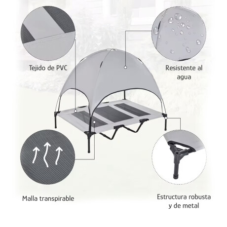 Cama Catre C/Techo P/Mascotas 92x76cm Reforzada Plegable Gris