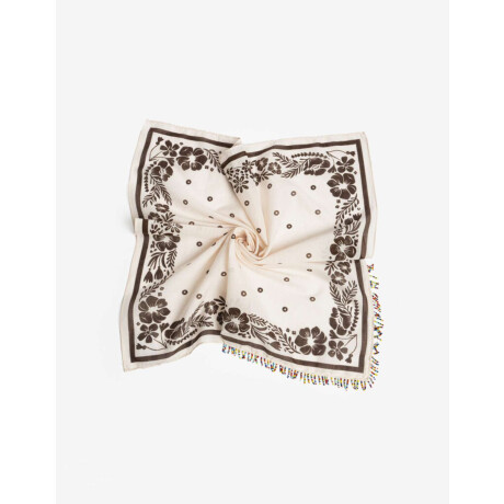 Pañuelo Raso Estampado Con Flores Y Flecos De Mostacillas Combinacion Bicolor