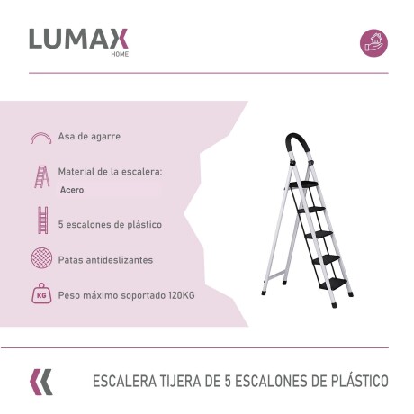 Escalera Tijera 5 Escalones De plastico Negro/Blanco