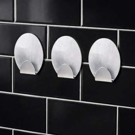 Gancho oval x3 metálico con adhesivo GRIS