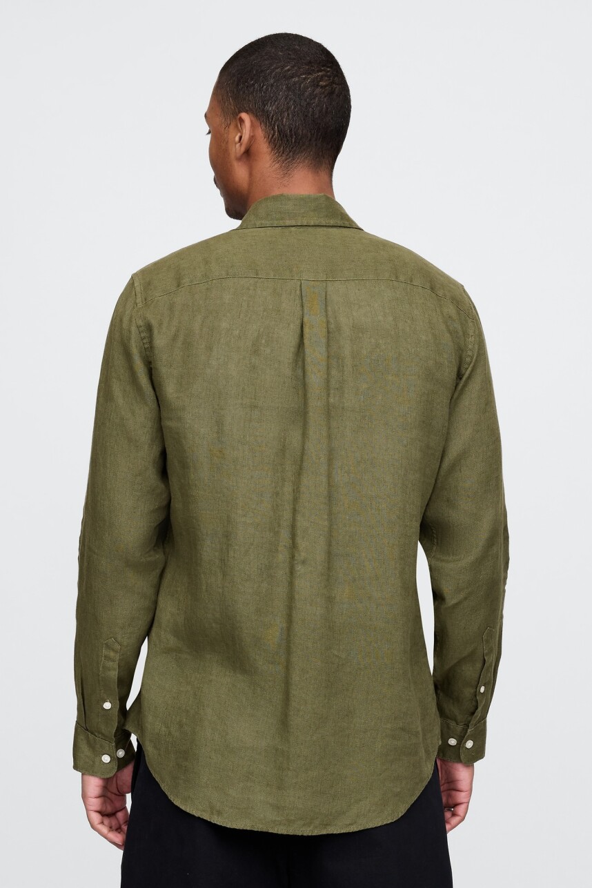 Camisa De Lino Hombre Army Jacket Green