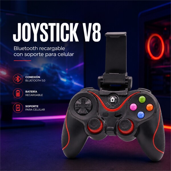 Joystick Bluetooth V8 Recargable con Soporte para Celular Negro 1