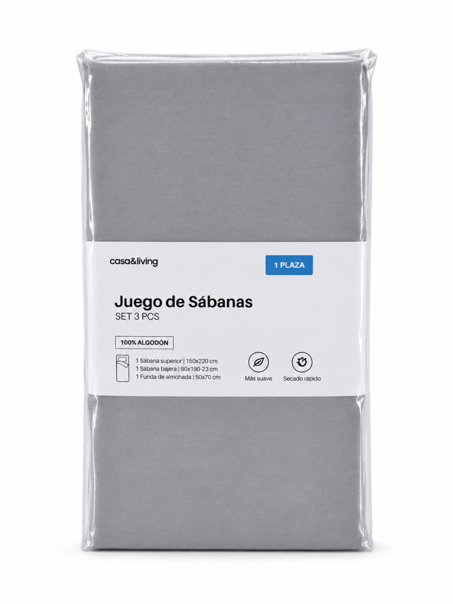 JUEGO DE SABANAS DE 1 PLAZA - GRIS CLARO 