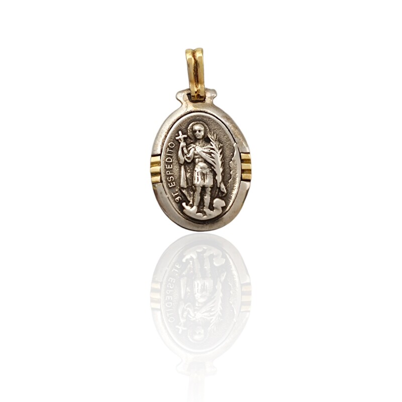 Dije Medalla San Expedito Oval-Plata y oro- Sin piedra- CP5027 sinpiedra