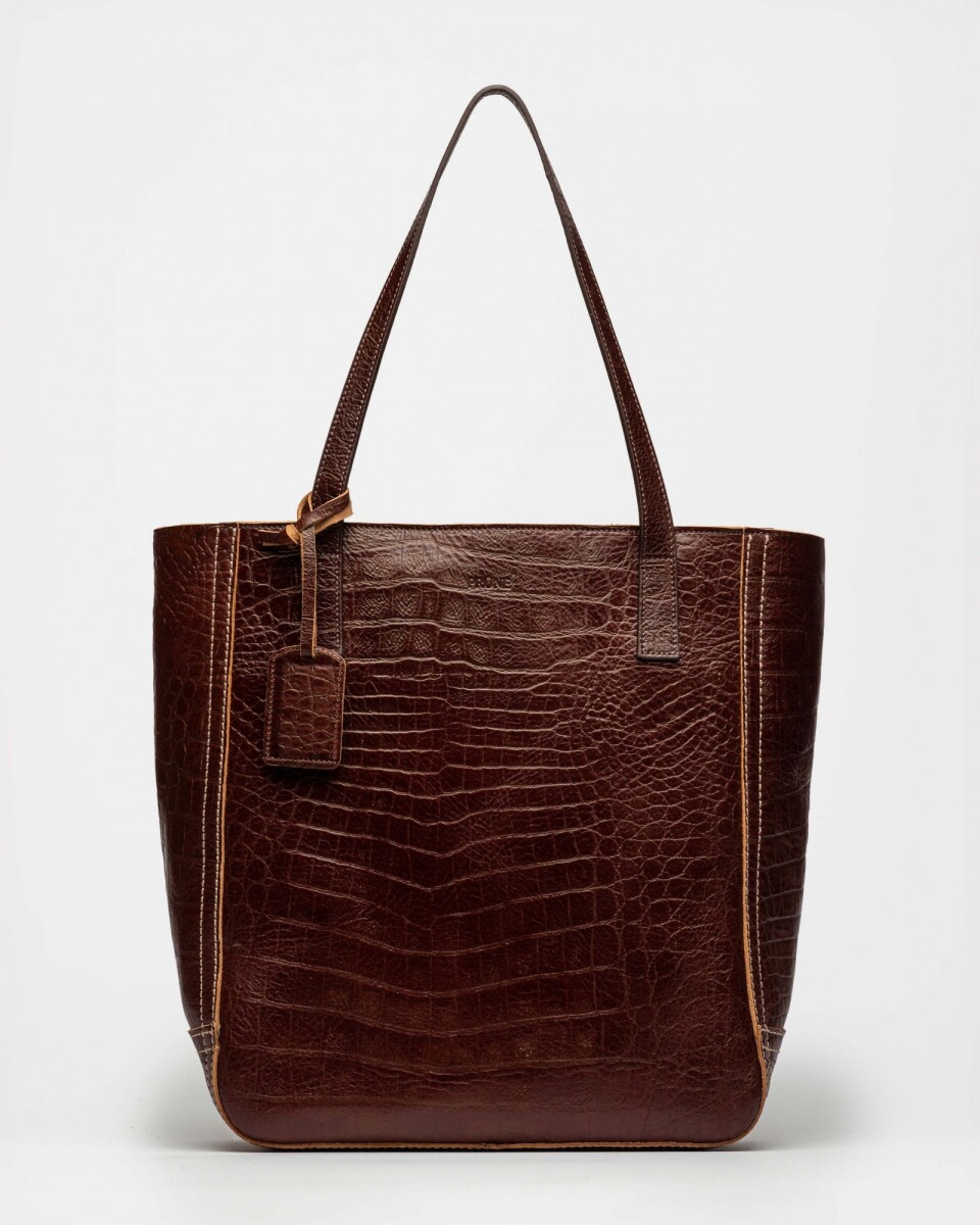 Shopper Vera En Cuero Grabado Croco - Red Tabaco 