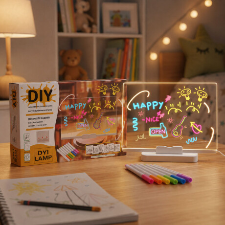 Pizarra Mágica Acrílica P/Dibujar C/Soporte Y Luz Led Usb Blanco