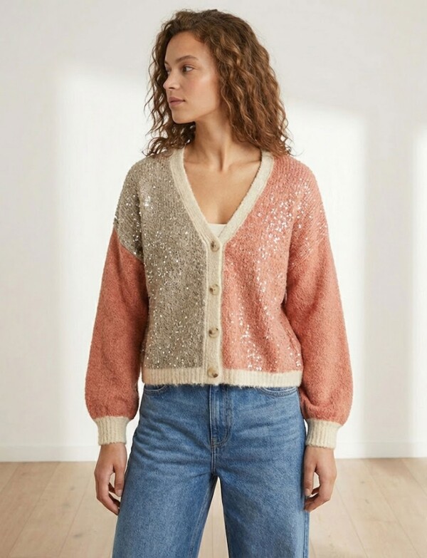 Cardigan Lana Lentejuelas MULTI/ROSA