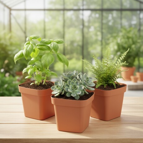 Set x3 Maceta cuadrada 1,9 lts TERRACOTA